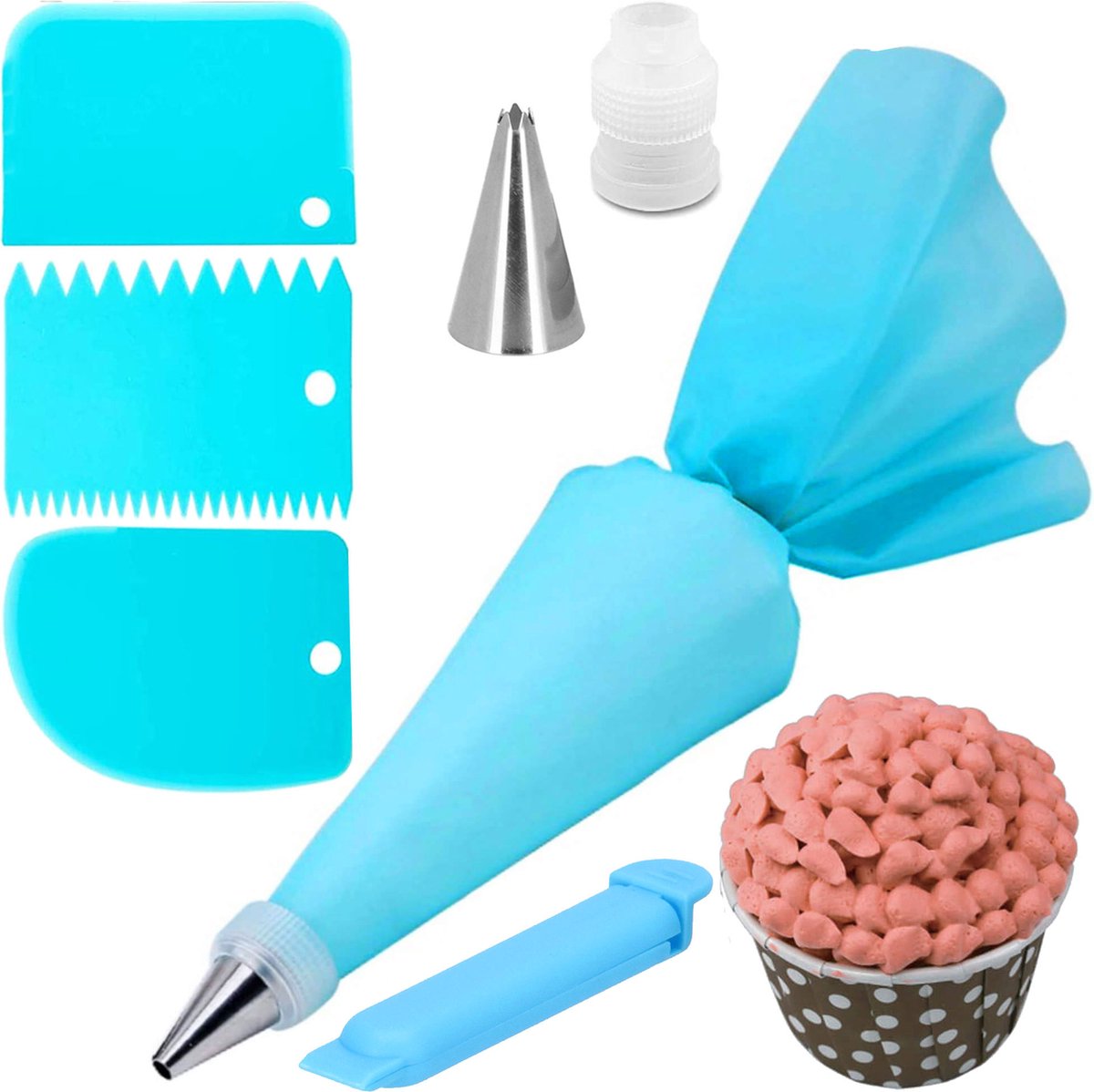 Springos Taart Decoratie Set | 7-Delig | Herbruikbaar | Vaatwasserbestendig | Blauw